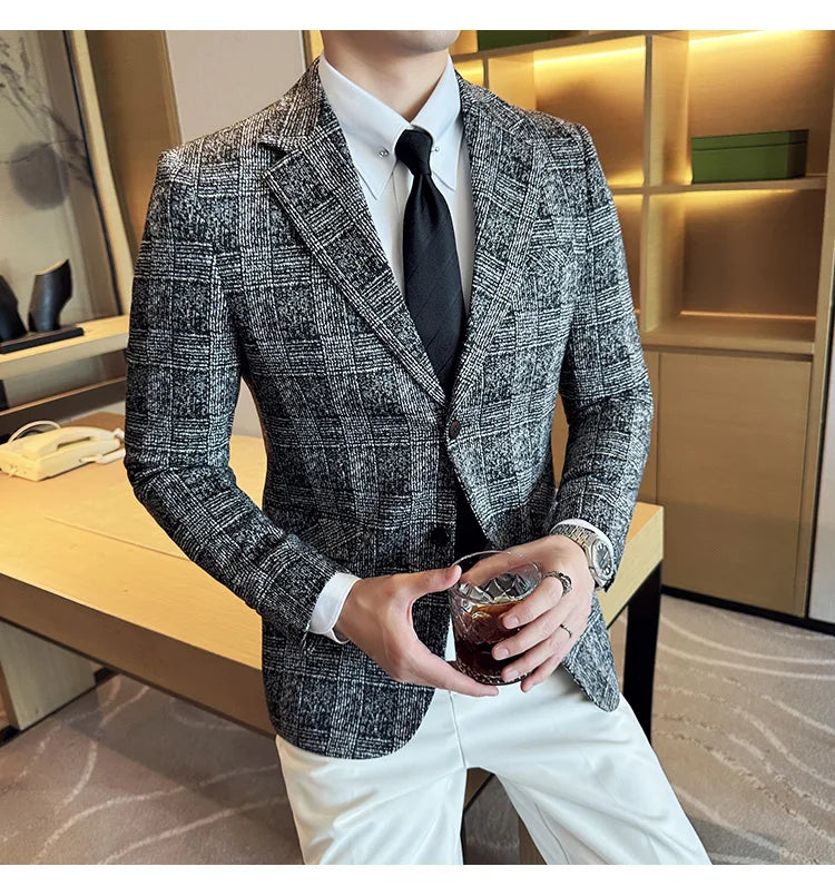 Men's British Style Fashionable Luxury Suit Jacket High-quality Plaid Slim Fit Business Social Blazer Wedding Dress Party Jacket