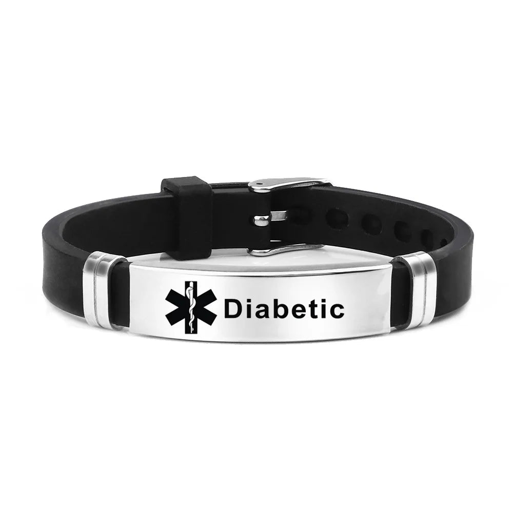 Stainless Steel Engravable Medical Alert Bracelets Diabetes Epilepsy Alzheimer's Allergy Women Men Silicone Bracelet Jewelry