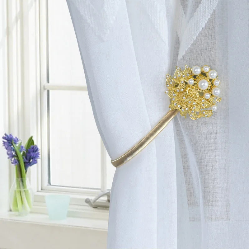 1xSpring Curtain Tieback Retro Magnetic Buckle Curtain Clip Home Decorative For Living Room Curtain Holders Back Tie Accessories