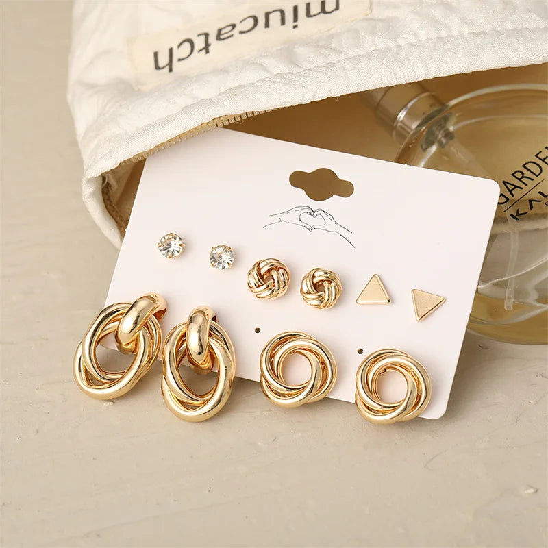 Geometry Pearl Earring Set Heart Leopard For Women Girls Circle Dangle Drop Earring Set Acrylic Metal Square Round Party Jewelry