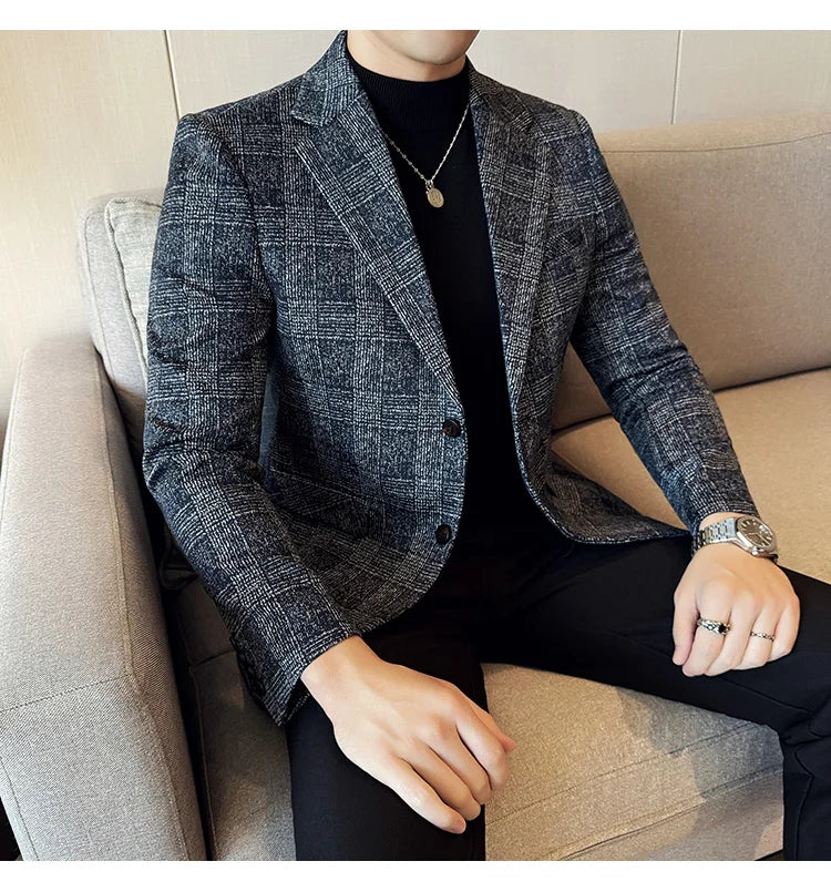 Men's British Style Fashionable Luxury Suit Jacket High-quality Plaid Slim Fit Business Social Blazer Wedding Dress Party Jacket