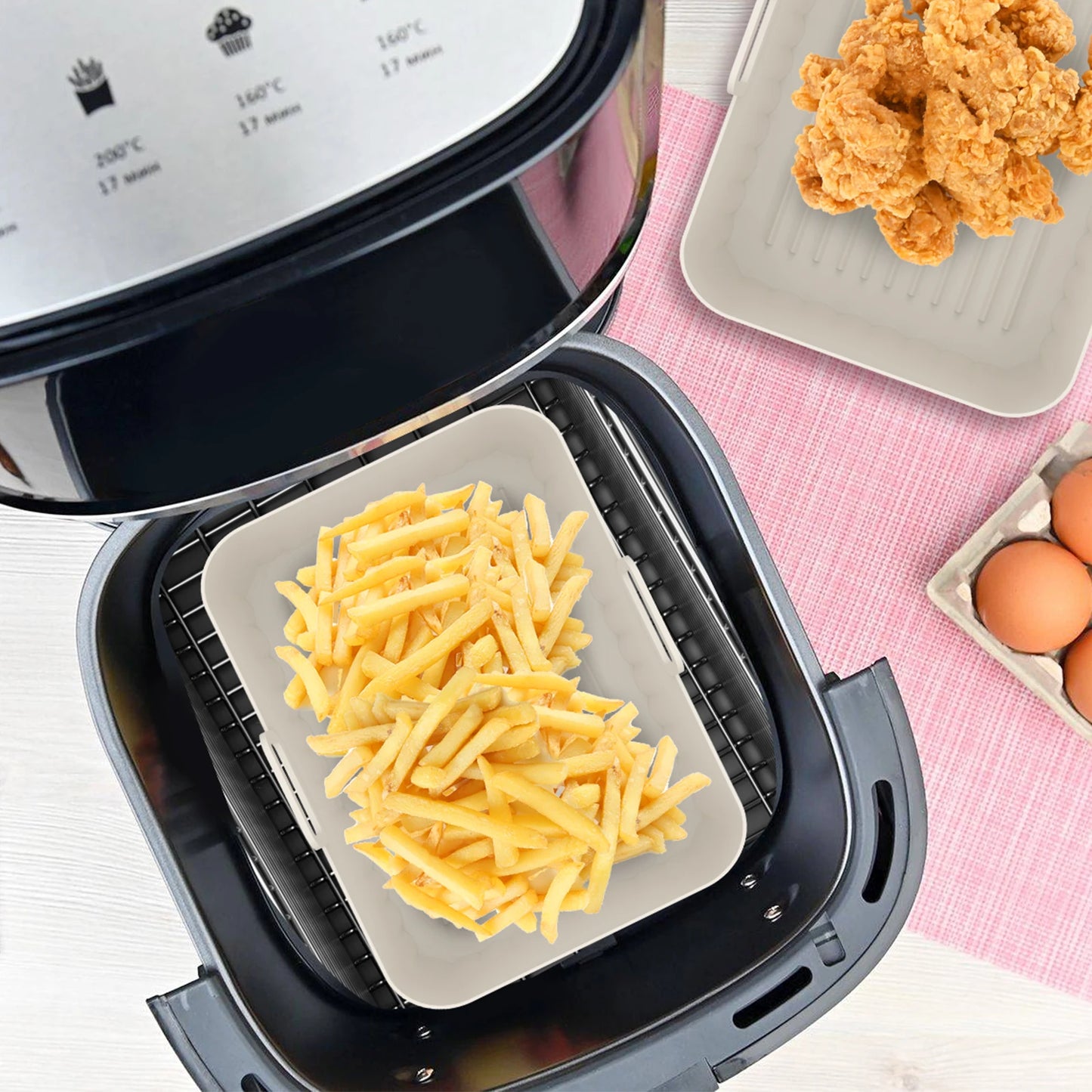 4/2pc Air Fryer Baking Tray Liner Silicone Pot Oven Bake Basket Fried Chicken Pan Pizza Mat Baking Sheet Fruit Veggi Wash Basket