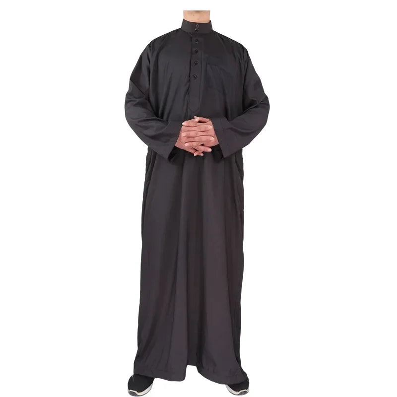 Solid Muslim Fashion Men Robe Kaftan Abaya Pakistan Jubba Men Bonnet Homme Musulman Arabic Islamic Clothing Qamis Homme Musulman