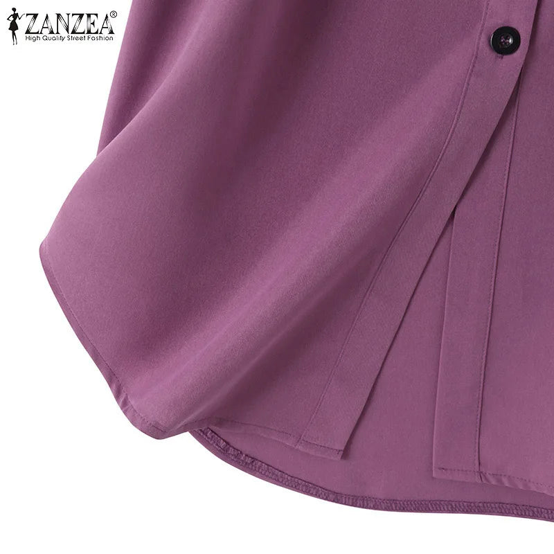 ZANZEA Elegant Abaya Muslim Blouse Woman Long Sleeve O-Neck Tops Casual Holiday Baggy Shirt Fashion Solid Islamic Clothing 2024