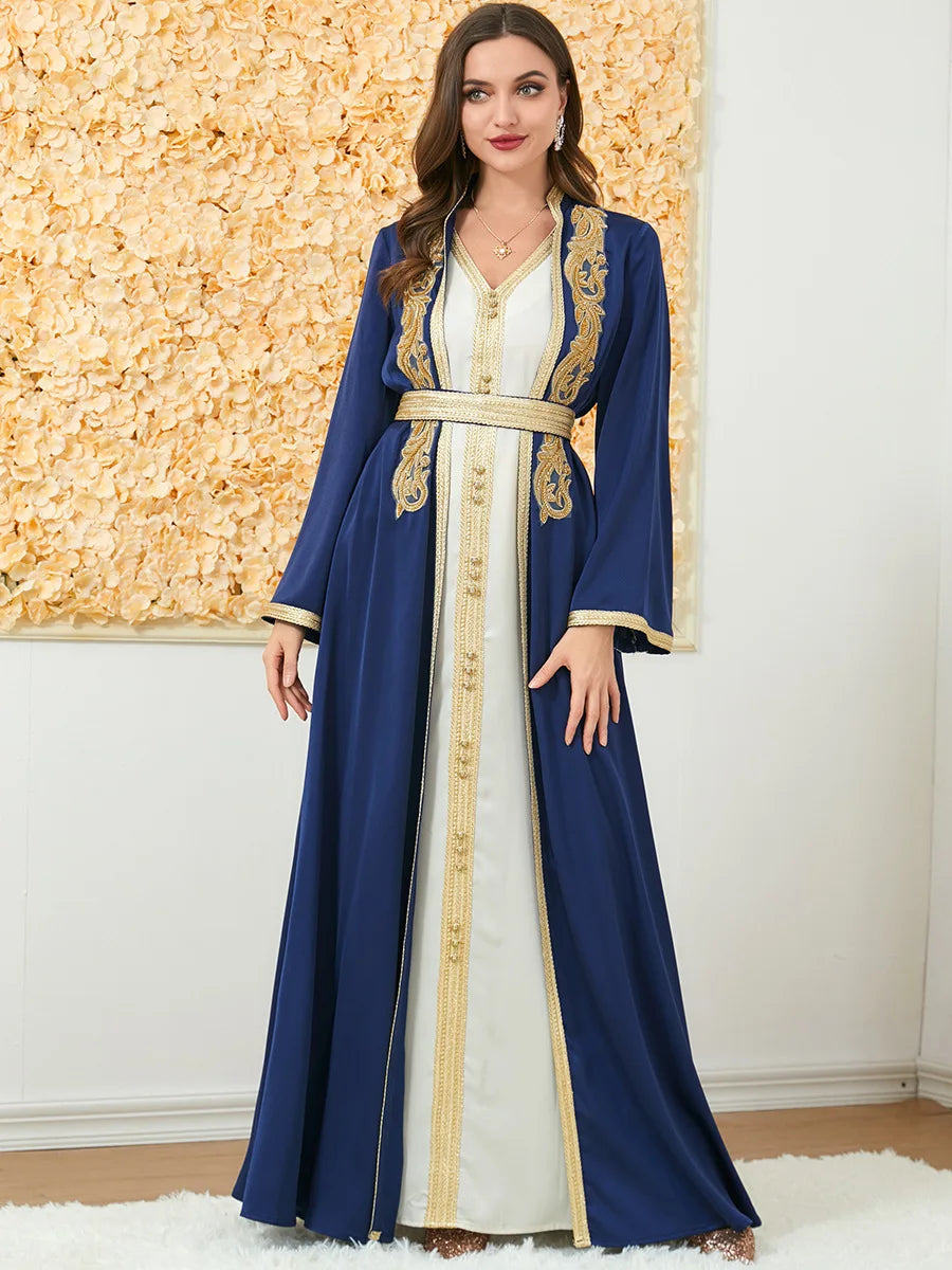 Ramadan Muslim Abaya Women Islam Kimono and Vest Dress 2 Piece Set Jalabiya Robe Islamic Dress Formal Dresses Moroccan Caftan