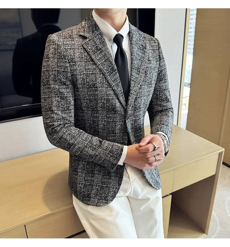 Men's British Style Fashionable Luxury Suit Jacket High-quality Plaid Slim Fit Business Social Blazer Wedding Dress Party Jacket