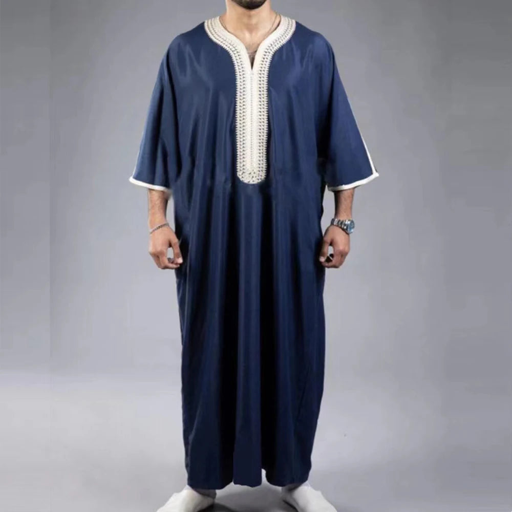 2024 Embroidered Traditional Men Boubou Jalabiyas Jubbah Muslim MEN'S Thobe Morocco Thobes Islamic Clothing Ramadan Robe Abaya