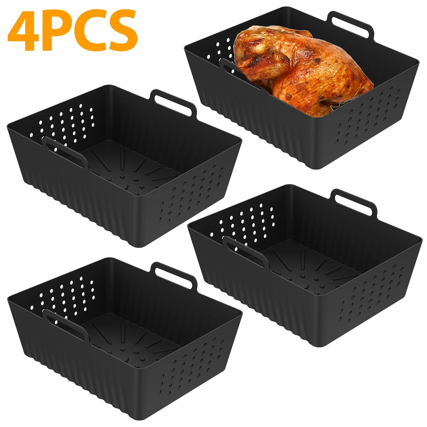 4/2pc Air Fryer Baking Tray Liner Silicone Pot Oven Bake Basket Fried Chicken Pan Pizza Mat Baking Sheet Fruit Veggi Wash Basket