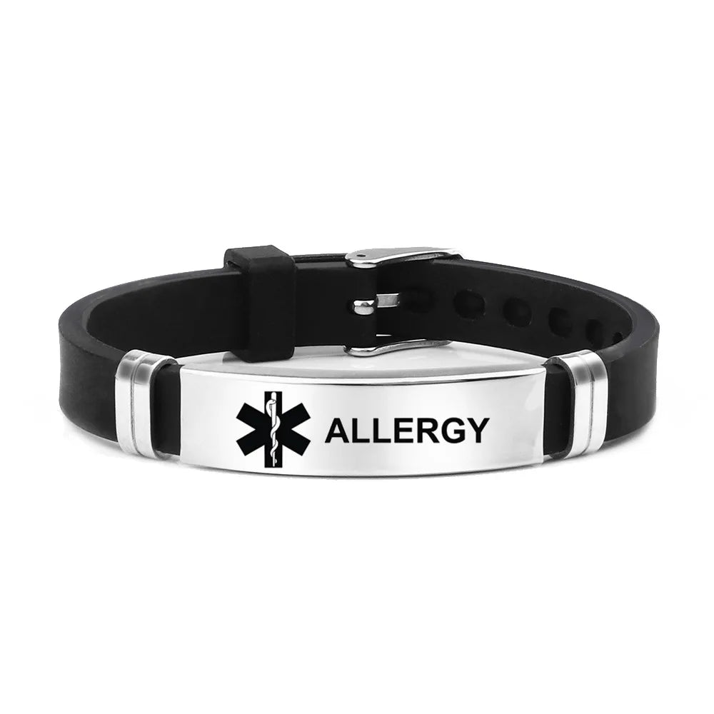 Stainless Steel Engravable Medical Alert Bracelets Diabetes Epilepsy Alzheimer's Allergy Women Men Silicone Bracelet Jewelry