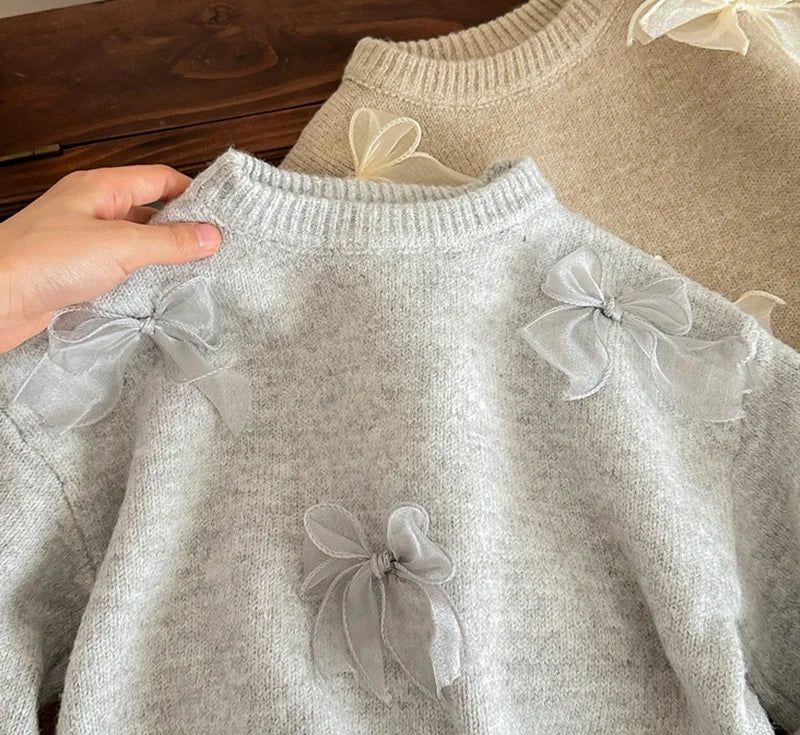 Baby Girl Princess Cotton Knitted Sweater Bow Winter Autumn Spring Infant Toddler Knitwear Dress Outfit Baby Clothes 1-10Y