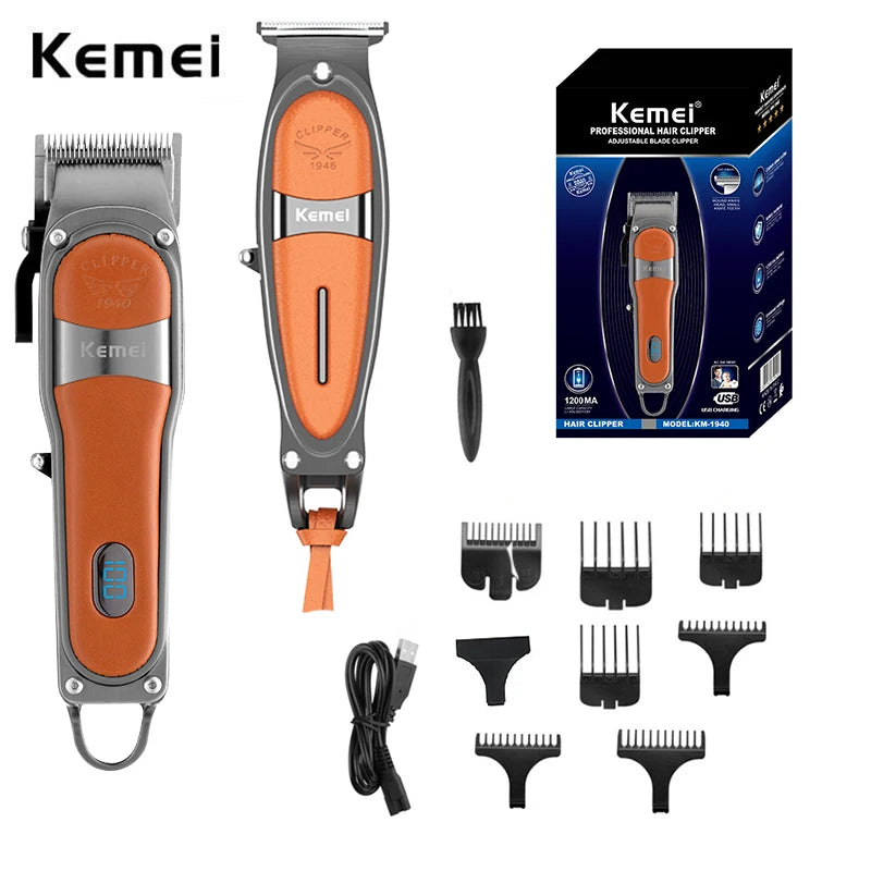 Kemei Professional Fade Hair Clipper Combo Zero Gapped Cordless Edge Hair Trimmer Barber Shop Electric 2 Hair Cutting Machines