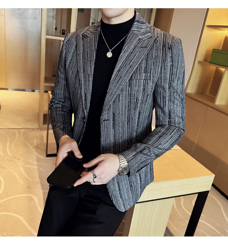 Men's British Style Fashionable Luxury Suit Jacket High-quality Plaid Slim Fit Business Social Blazer Wedding Dress Party Jacket