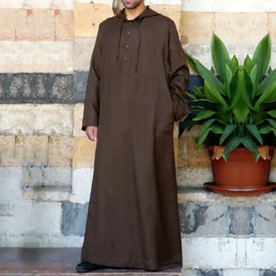 Muslim Robes Men Clothing Kaftan Hooded Long Jubba Thobe Arab Turkish Abaya Islam Habit Musulman Homme Solid Color Ramadan Dress