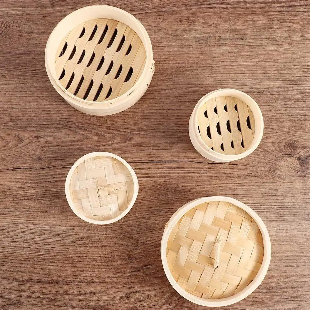 Bamboo Steamer Fish Rice Dumplings Snack Basket Set Heated Steamer Kitchen Cooking Tools 10/15/20cm Steam Pot With Cover Steamer