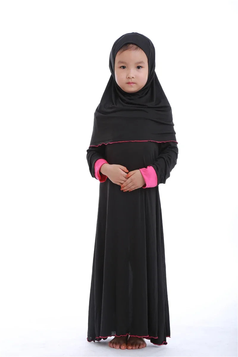 Muslim Kids Girls Prayer Dress Hijab Abaya Robe Arab Dubai Children Ramadan Kaftan Headscarf Islamic Eid Party Gown