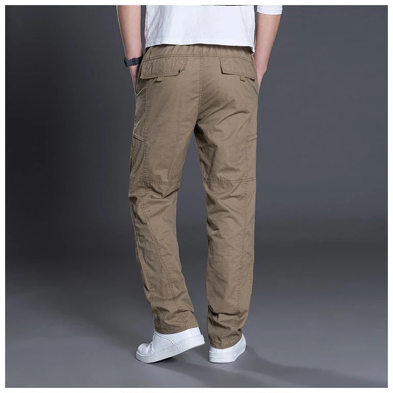 Big Size Men's Cargo Trousers Straight Leg Work Pant Men Loose Fit Cotton Summer Wide Overalls Male Side Multi Pocket Large Size