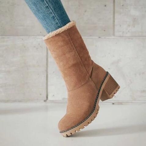 Round toe rubber short hair women&#039;s boots