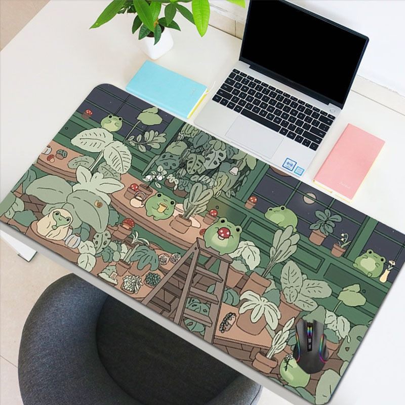 Cute Frog Mouse Pad Desk Pad Kawaii Green Desk Decor Mat, Large Gaming Mouse Pad For Desk Computer Keyboard Laptop, Desk Decor Home Office Accessories 35.4*15.7inches