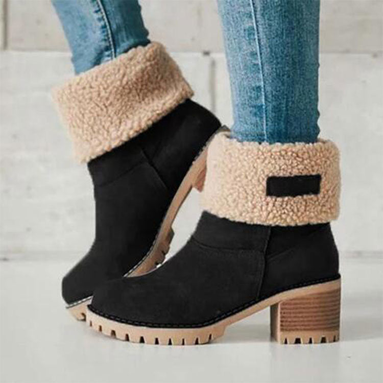 Round toe rubber short hair women&#039;s boots