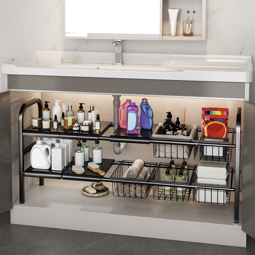 1 Set Multipurpose Expandable Cabinet Shelf Rack,Kitchen Countertop Cupboard Organizers And Pantry Storage Shelves Kitchen Under Sink Organizer With Removable Panels 1 Or 2 Tier White Black Kitchenware And Cutlery Rack