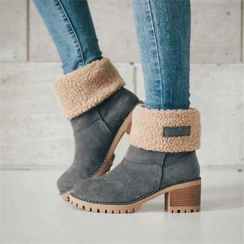 Round toe rubber short hair women&#039;s boots