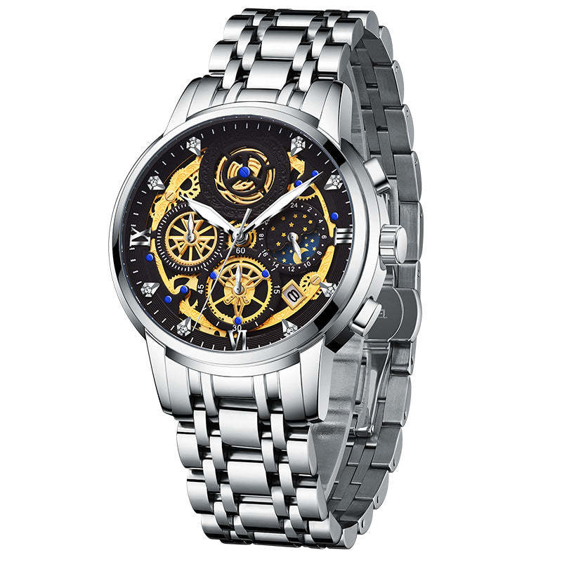 Multifunctional automatic quartz watch hollow carved men&#039;s Watch