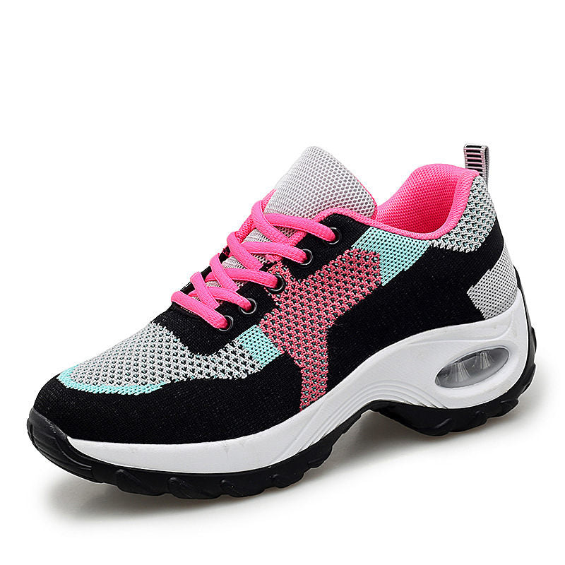 Crossover spring and autumn women&#039;s single shoes casual sports shoes colour blocking walking running shoes fashion fly weaving mesh breathable women&#039;s shoes